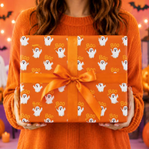 Schattige Kawaii Geesten Halloween Patroon Cadeaupapier