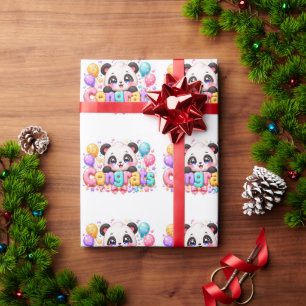 Schattige Kawaii Gefeliciteerd Panda Naam Pastel R Cadeaupapier