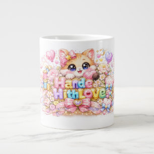 Schattige Kawaii Gemaakt Met Liefde Kat Naam Paste Extra Grote Beker