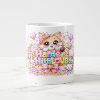 Schattige Kawaii Gemaakt Met Liefde Kat Naam Paste Extra Grote Beker