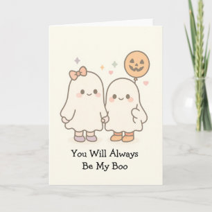 Schattige Kawaii Ghost Couple Halloween Kaart