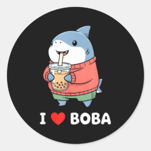 Schattige Kawaii Haai Boba Thee Grappige Bubble Th Ronde Sticker