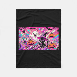 Schattige Kawaii Halloween Geest En Zwarte Kat Kun Fleece Deken