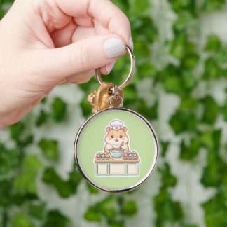 Schattige Kawaii Hamster Chef die Cupcakes Bakt Pa Sleutelhanger