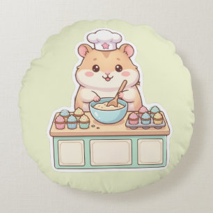 Schattige Kawaii Hamster Chef die Cupcakes Bakt Ro Rond Kussen