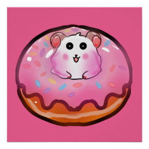 Schattige Kawaii Hamster in Roze Glazuur Donut Kun Perfect Poster