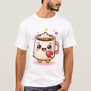 Schattige Kawaii Heet Chocolade Mok met Hart Vecto T-shirt