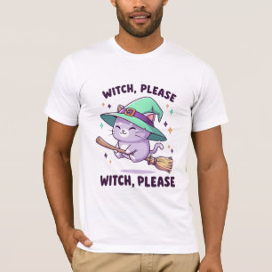 Schattige Kawaii Heks Alsjeblieft Kat op Bezem T-shirt