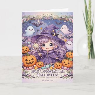 Schattige Kawaii Heks Griezelig Seizoen 2026 Hallo Kaart