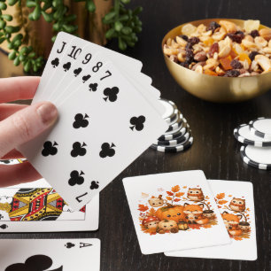 Schattige Kawaii Herfst Pompoen Vos Uil Herfst Die Pokerkaarten