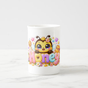 Schattige Kawaii Honingbij Naam Pastel Roze Glanze Porselein Kop
