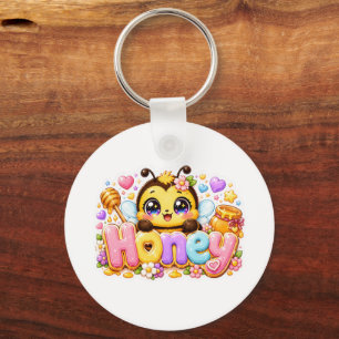 Schattige Kawaii Honingbij Naam Pastel Roze Glanze Sleutelhanger