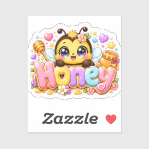 Schattige Kawaii Honingbij Naam Pastel Roze Glanze Sticker