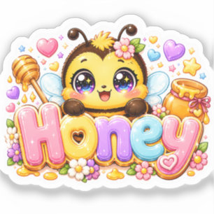 Schattige Kawaii Honingbij Naam Pastel Roze Glanze Sticker