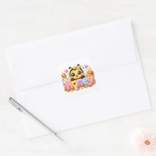 Schattige Kawaii Honingbij Naam Pastel Roze Glanze Vierkante Sticker