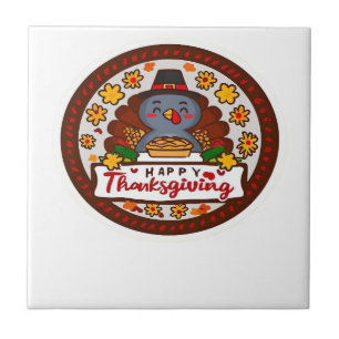 Schattige Kawaii Kalkoen - Gelukkig Thanksgiving K Tegeltje