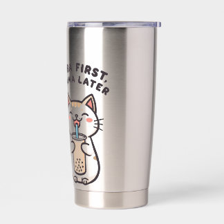 Schattige Kawaii Kat Drinkt Bubble Tea Geïsoleerde Drinkbeker