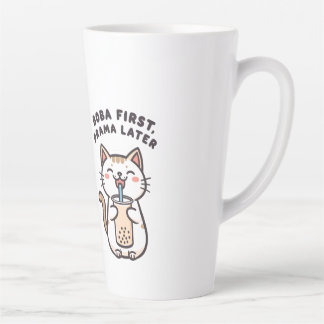 Schattige Kawaii Kat Drinkt Bubble Tea Latte Mok
