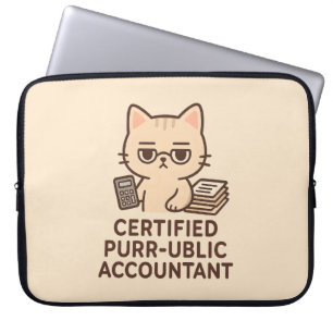 Schattige Kawaii Kat Gepubliceerde Accountant Grap Laptop Sleeve