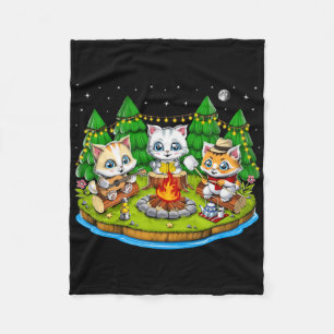 Schattige Kawaii Kat Kamperen Natuur Kampvuur Buit Fleece Deken