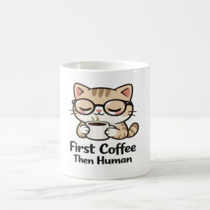 Schattige Kawaii Kat Met Bril - Grappige Morgen Co Koffiemok