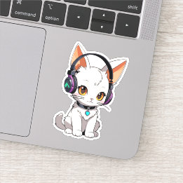 Schattige Kawaii Kat met Hoofdtelefoon Sticker