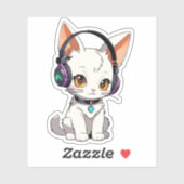 Schattige Kawaii Kat met Koptelefoon Sticker (Vel)
