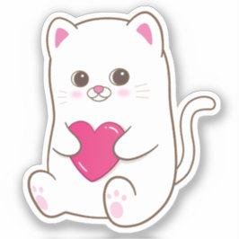 Schattige Kawaii Kat Roze Hart Valentijn Sticker