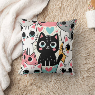 Schattige Kawaii Kattengezichtjes en Hartjes Whims Kussen