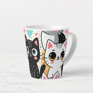 Schattige Kawaii Kattengezichtjes en Hartjes Whims Latte Mok