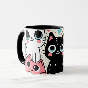 Schattige Kawaii Kattengezichtjes en Hartjes Whims Mok