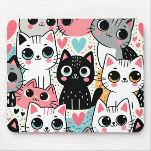 Schattige Kawaii Kattengezichtjes en Hartjes Whims Muismat
