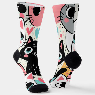 Schattige Kawaii Kattengezichtjes en Hartjes Whims Sokken