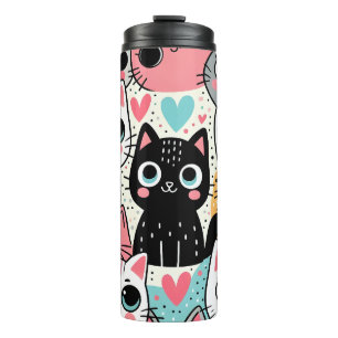 Schattige Kawaii Kattengezichtjes en Hartjes Whims Thermosbeker