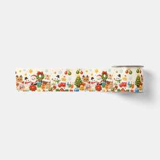 Schattige Kawaii Kerstkarakters Inpakpapier Lint