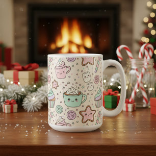 Schattige Kawaii Kersttraktaties Pastelkleurig Ke Koffiemok