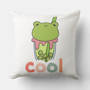 Schattige Kawaii Kikker Bubble Tea Cool Typografie Kussen