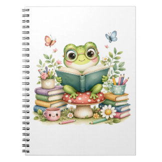 Schattige Kawaii Kikker Leest een Boek | Watercolo Notitieboek