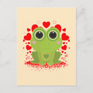 Schattige Kawaii Kikker Met Hartjes op Zachte Crèm Briefkaart