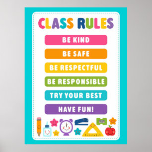 Schattige Kawaii Klasregels Poster