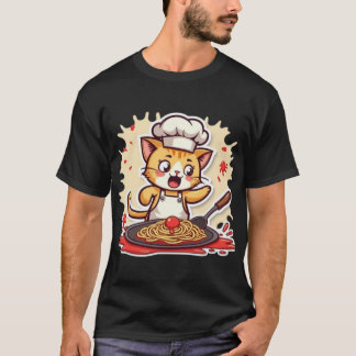 Schattige Kawaii-Kokkat Kookt Spaghetti Pasta T-shirt