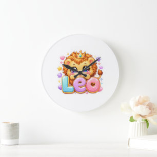 Schattige Kawaii Leeuw Leeuw Naam Pastel Roze Kroo Grote Klok
