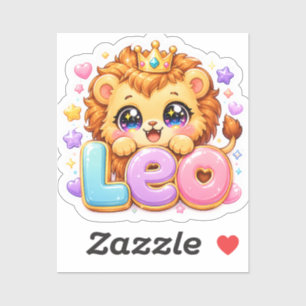 Schattige Kawaii Leeuw Leeuw Naam Pastel Roze Kroo Sticker