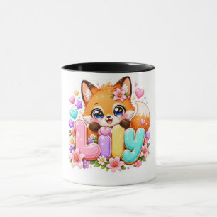 Schattige Kawaii Lily Fox Naam Pastel Roze Bloemig Mok