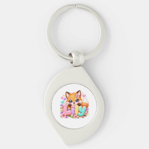 Schattige Kawaii Lily Fox Naam Pastel Roze Bloemig Sleutelhanger