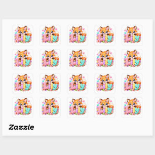 Schattige Kawaii Lily Fox Naam Pastel Roze Bloemig Vierkante Sticker