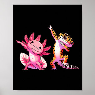 Schattige Kawaii Luipaardgekko Dabbing Axolotl Vri Poster
