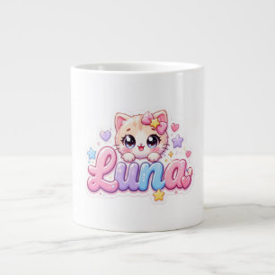 Schattige Kawaii Luna Kat Naam Pastel Roze Glanzen Extra Grote Beker