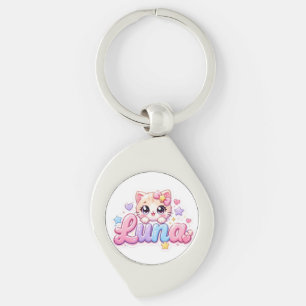 Schattige Kawaii Luna Kat Naam Pastel Roze Glanzen Sleutelhanger