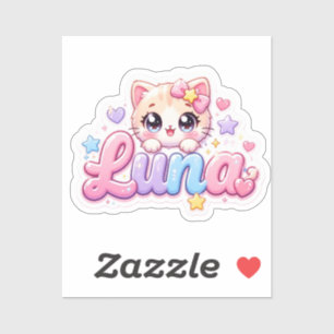 Schattige Kawaii Luna Kat Naam Pastel Roze Glanzen Sticker